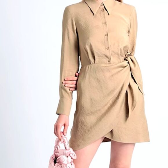 & Other Stories Buttoned Mini Wrap Shirt Dress Long Sleeve Tan 10 - Picture 1 of 10